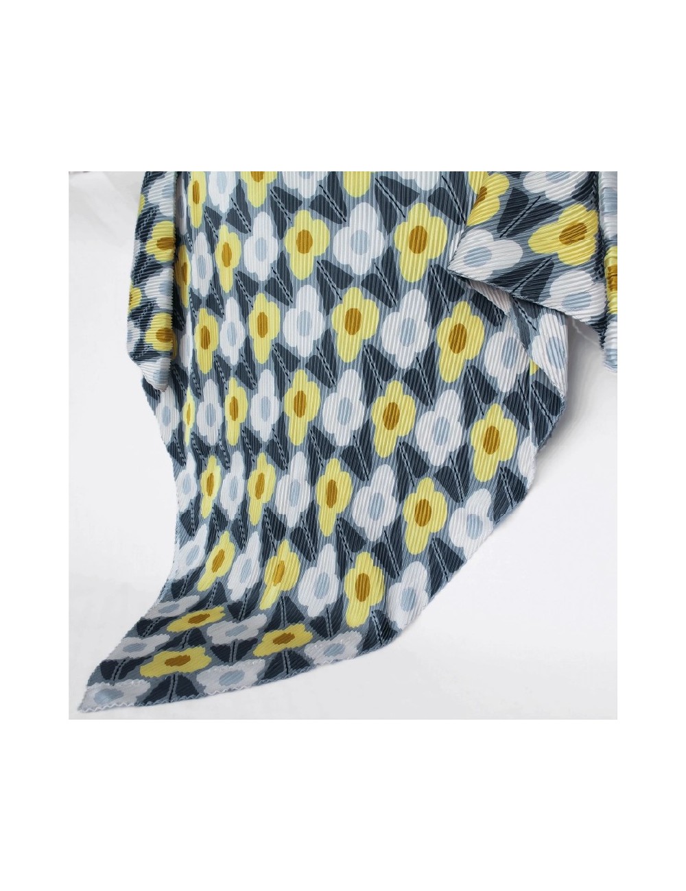 Geplooide Sjaal - Grijs en Geel met Bloemenprint Geplooide Sjaal - Grijs en Geel met Bloemenprint