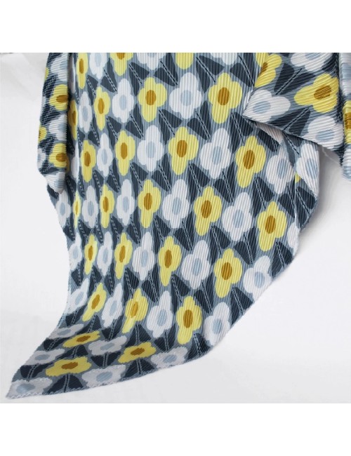Foulard plissé - Gris et jaune avec imprimé floral