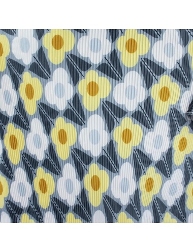 Geplooide Sjaal - Grijs en Geel met Bloemenprint