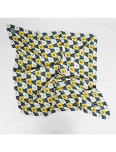 Pleated Scarf - Gray and Yellow with Floral Print