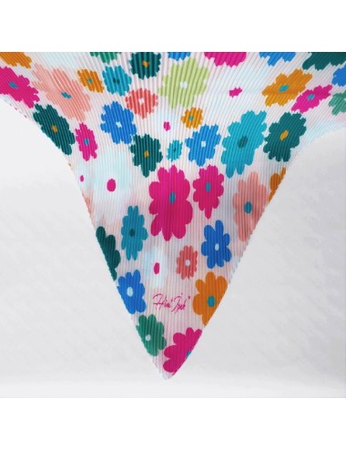 Foulard plissé - Fond crème Fleur Colorée à motifs