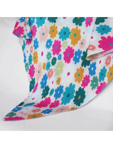 Foulard plissé - Fond crème Fleur Colorée à motifs