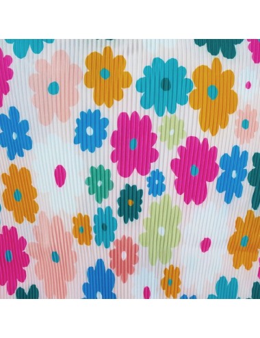 Foulard plissé - Fond crème Fleur Colorée à motifs