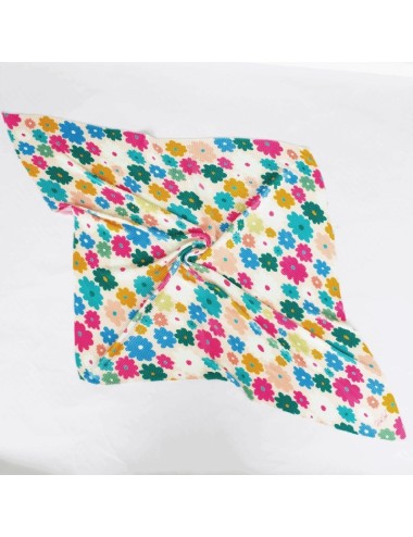 Pleated Scarf - Colorful Flower Patterned with Cream Background