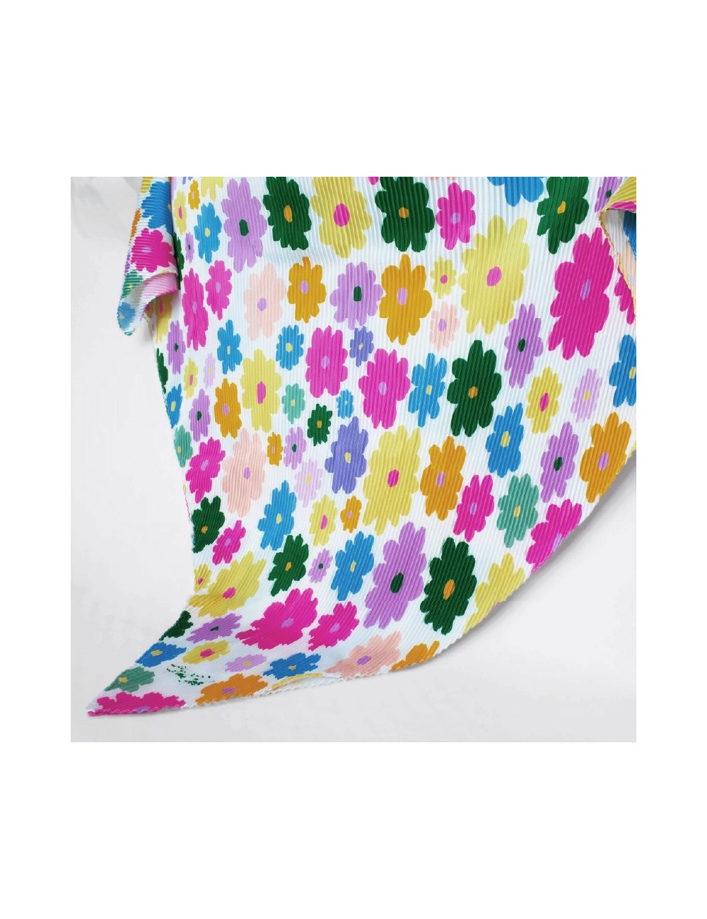 Foulard Plissé - Motif de fleurs colorées sur fond blanc Foulard Plissé - Motif de fleurs colorées sur fond blanc