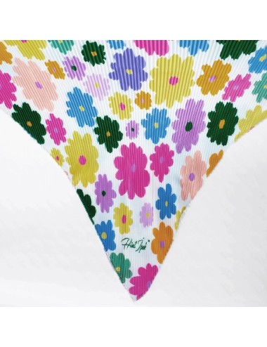 Foulard Plissé - Motif de fleurs colorées sur fond blanc