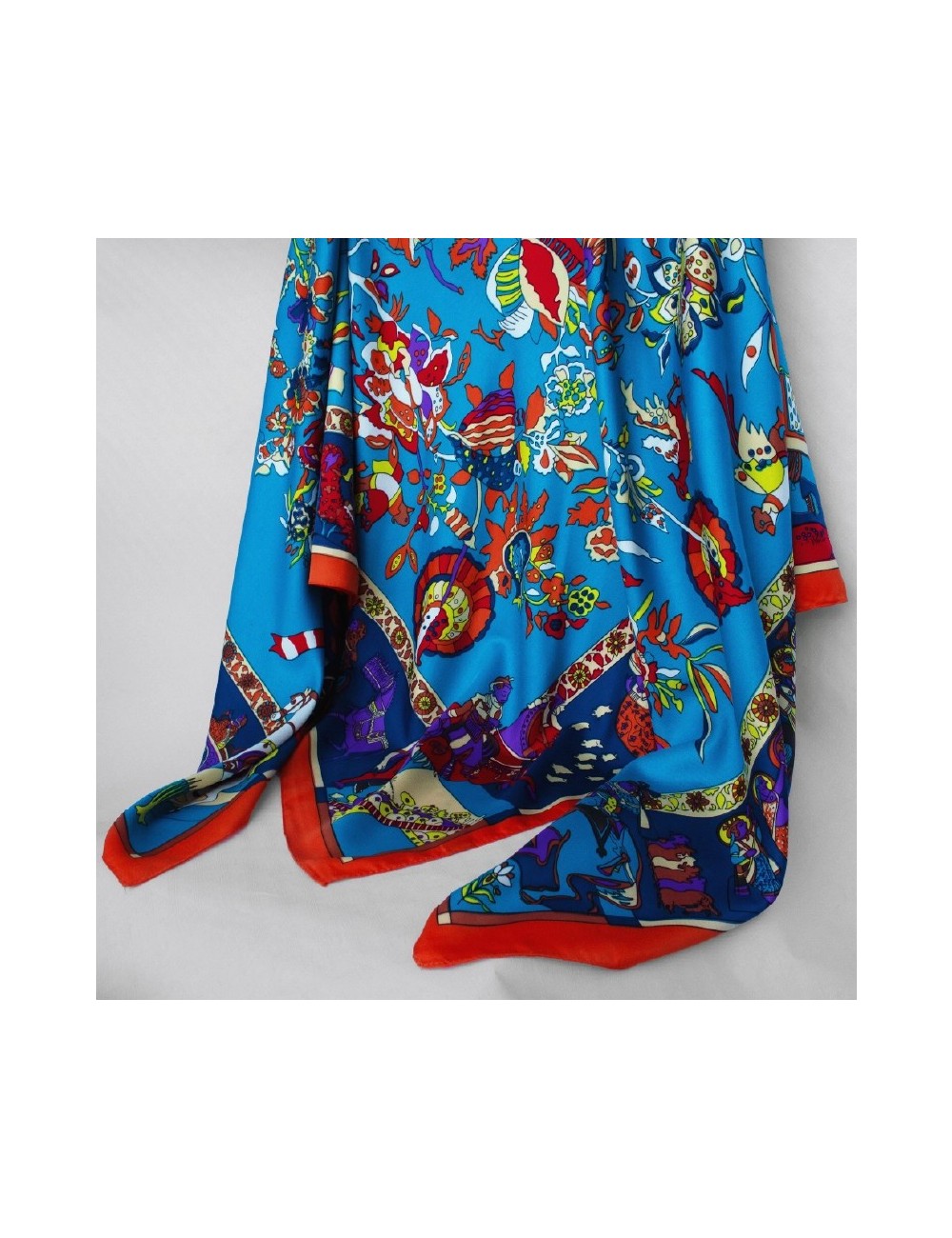 Silk Square Scarf – Blue with Orange Edge Silk Square Scarf – Blue with Orange Edge