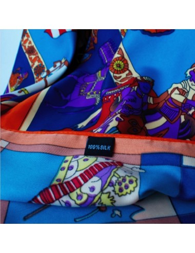 Zijden Vierkante Sjaal - Blauw met oranje rand