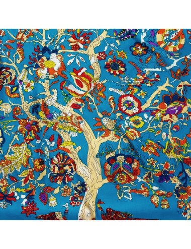 Quadratischer Seidenschal - Blau mit Orangefarbenem Rand