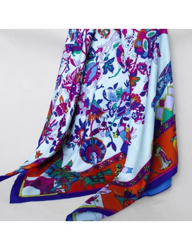 Silk Square Scarf – White with Blue Edge