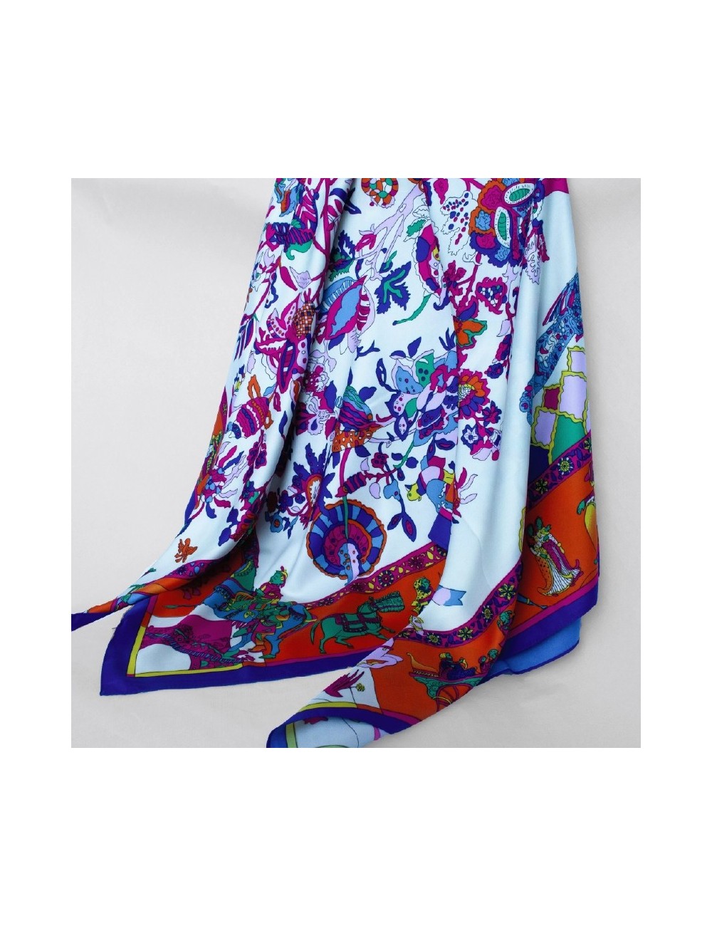 Silk Square Scarf – White with Blue Edge Silk Square Scarf – White with Blue Edge