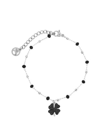 Vierbladige Klaver Kristal Armband - Zilver Zwart