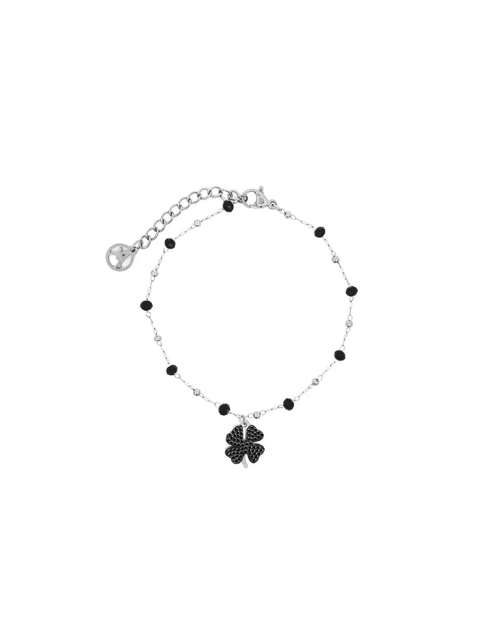 Vierblättriges Kleeblatt Kristallarmband - Silber Schwarz Vierblättriges Kleeblatt Kristallarmband - Silber Schwarz
