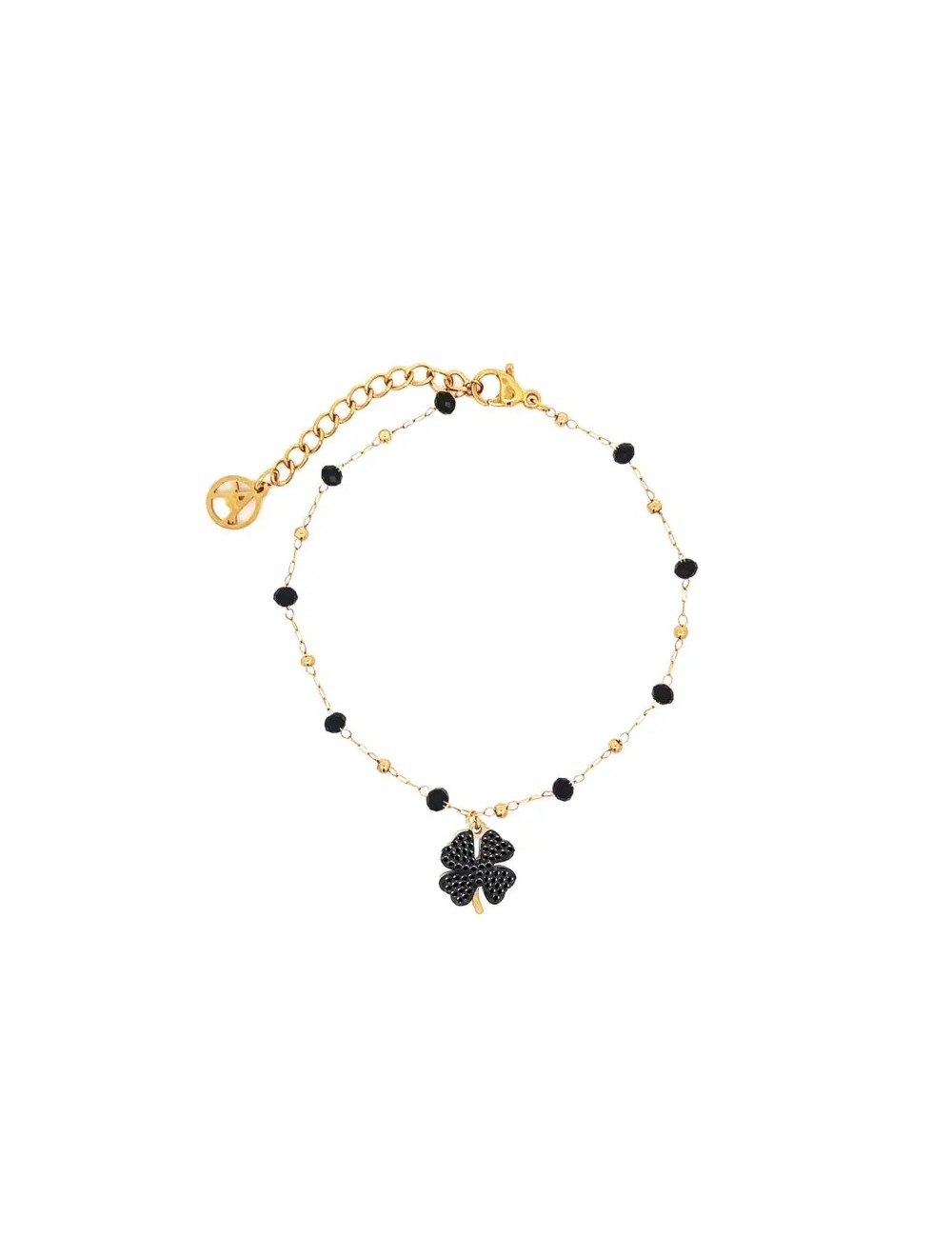 Bracelet de cristal trèfle à quatre feuilles - or jaune et noir Bracelet de cristal trèfle à quatre feuilles - or jaune et noir