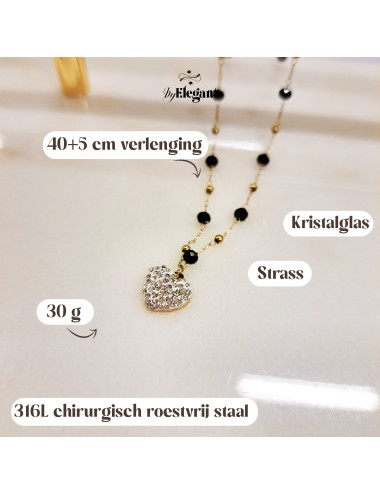 Hart Kristal Ketting Geel Wit Goud