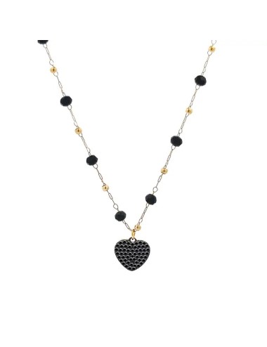 Hart Kristal Ketting Geel Zwart Goud