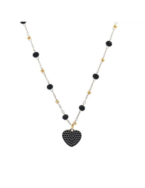 Hart Kristal Ketting Geel Zwart Goud