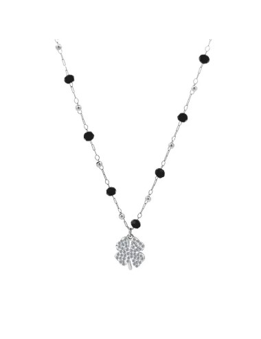 Vierbladige klaver Kristal Ketting Zilver Wit