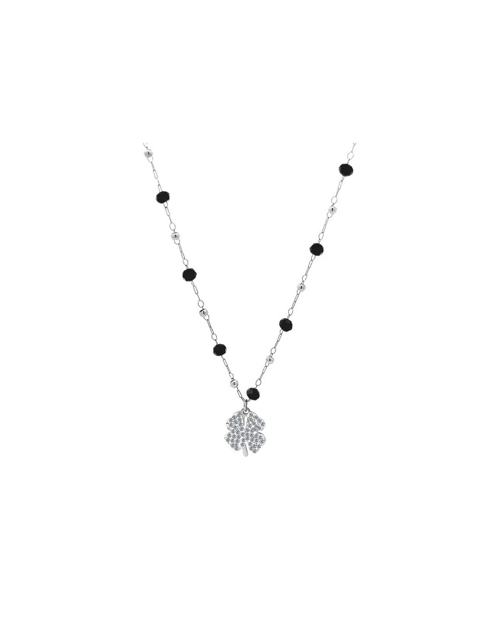 Vierbladige klaver Kristal Ketting Zilver Wit Vierbladige klaver Kristal Ketting Zilver Wit
