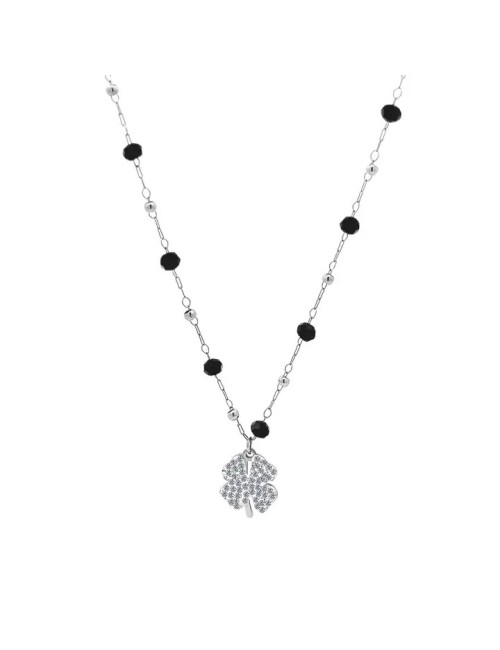 Collier de cristal trèfle à quatre feuilles blanc argenté