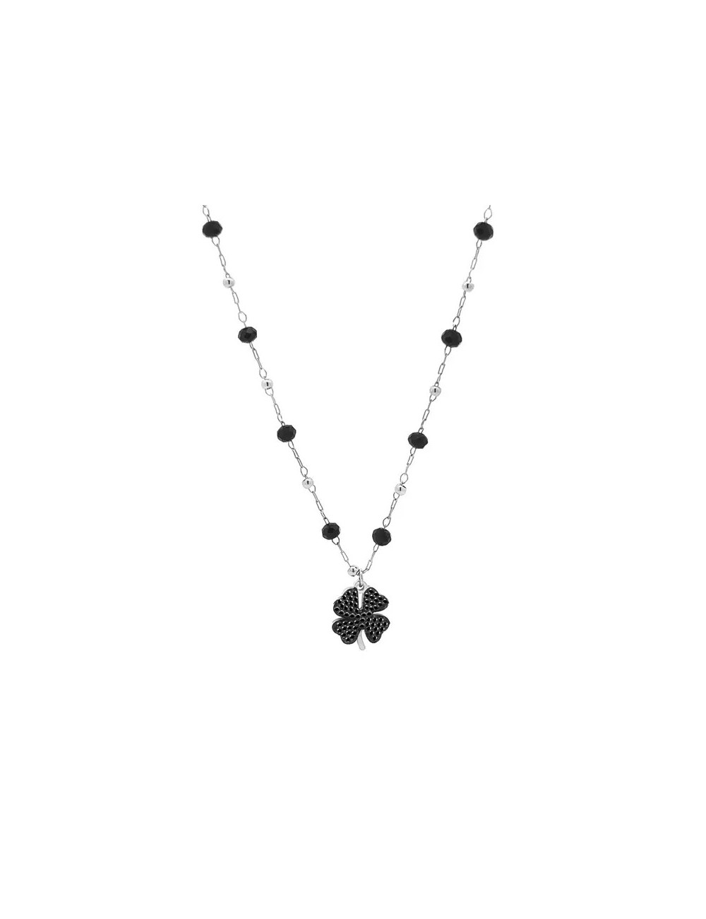Collier de cristal trèfle à quatre feuilles argenté noir Collier de cristal trèfle à quatre feuilles argenté noir