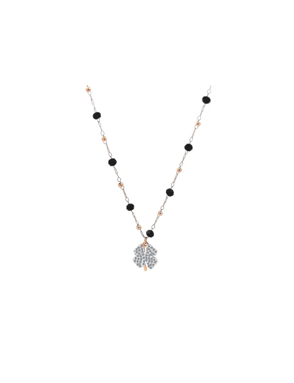Collier de cristal trèfle à quatre feuilles rose et or blanc Collier de cristal trèfle à quatre feuilles rose et or blanc