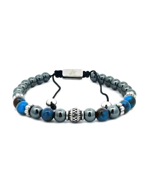 Stenen kralenarmband met draad - Blauw